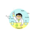 Vector illustration boy pupil holds chemical experiments